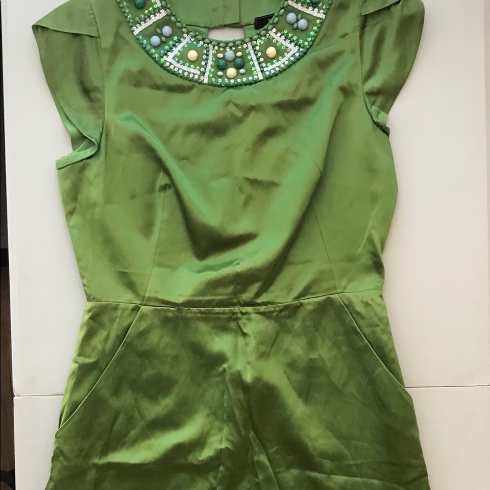 Green Sequined Collar Pocket Dress